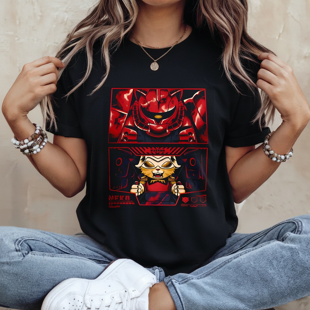 Cat Aznable Zaku II and Char Aznable Gundam anime shirt