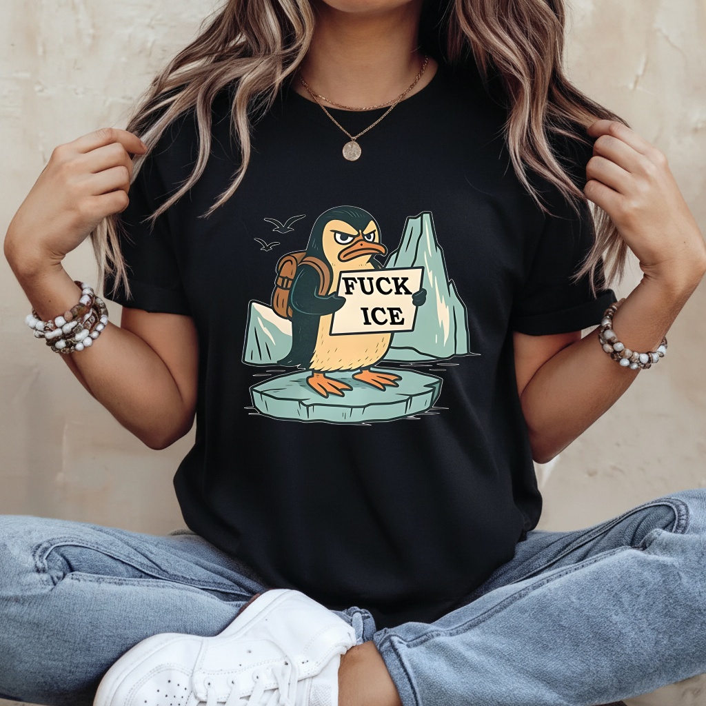 Fuck ICE penguin abolish caricature shirt