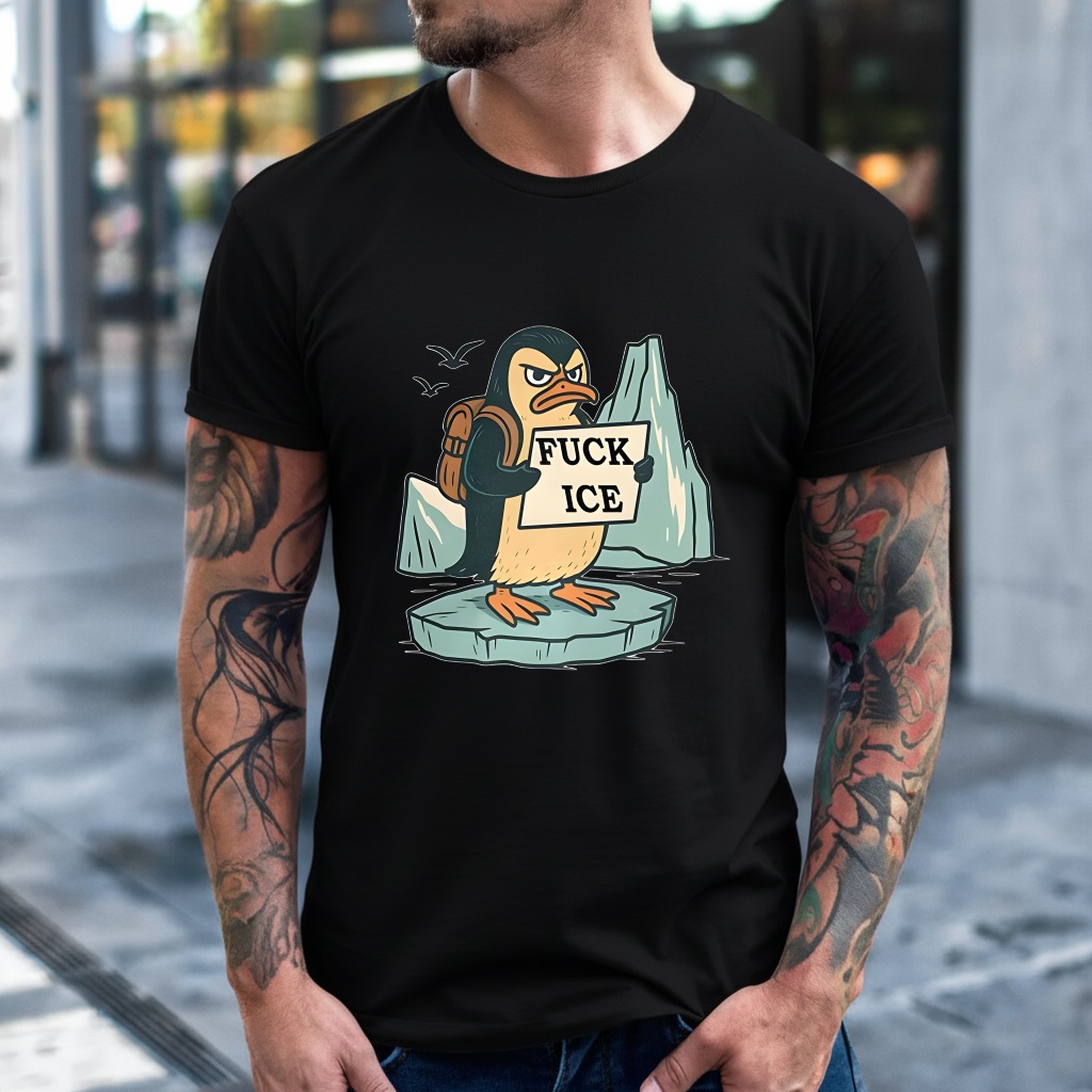 Fuck ICE penguin abolish caricature shirt