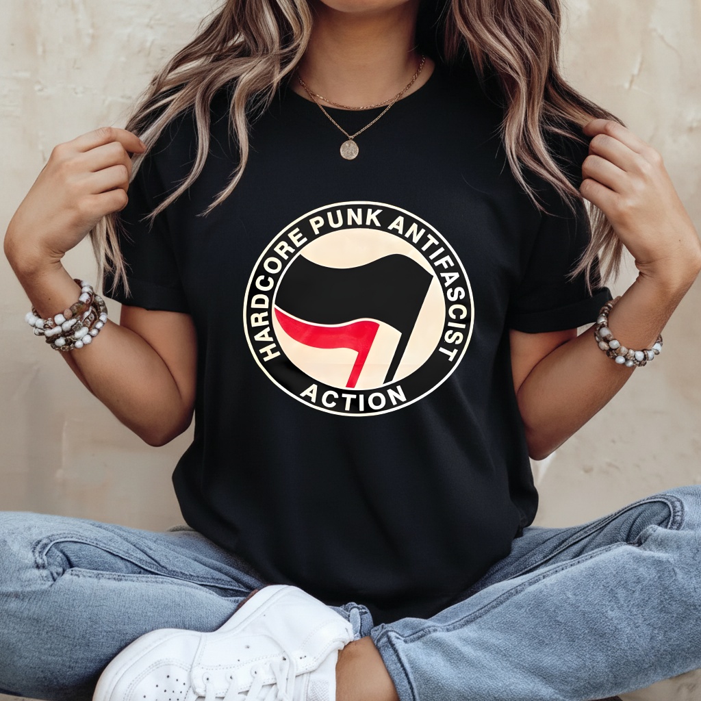 Hardcore punk antifascist action flag red shirt